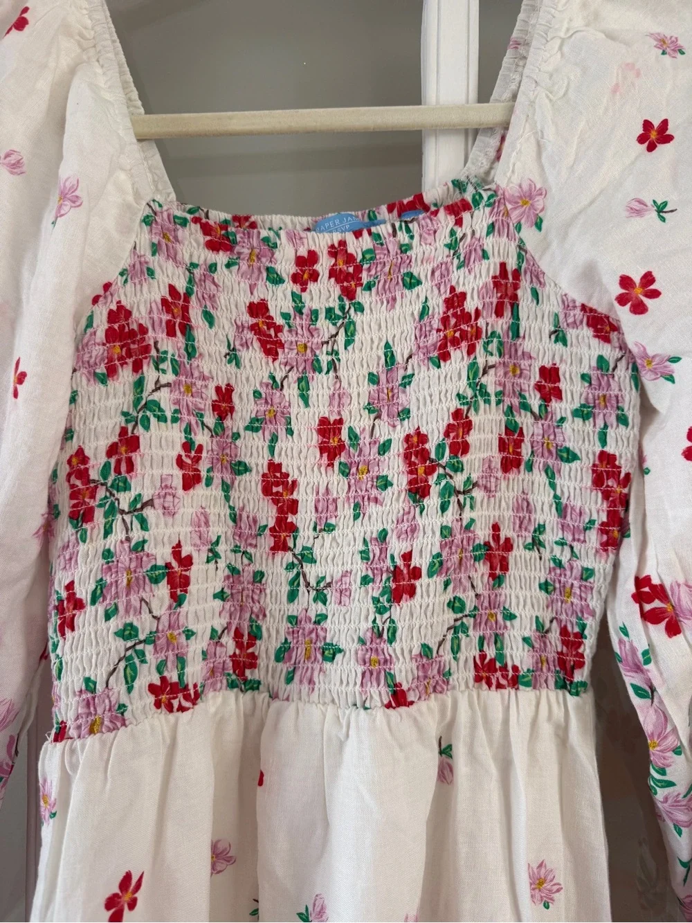 Draper James RSVP White Dress with Red & Pink Floral Smocking - Picture 2 of 8